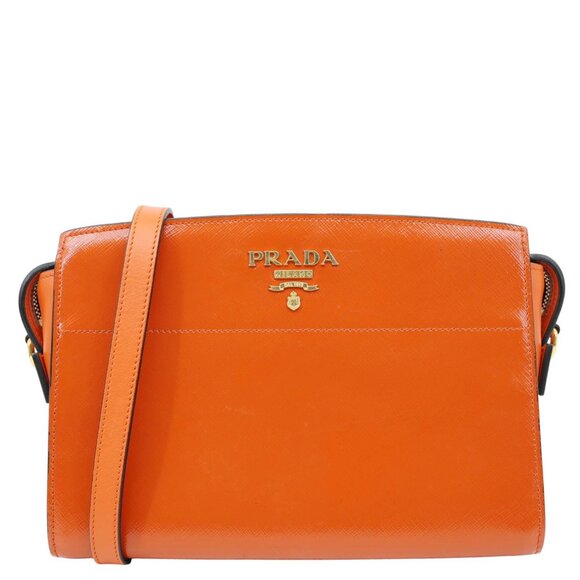 Prada  Esplanade Saffiano Vernice Leather Crossbody Bag Orange - Picture 1 of 15